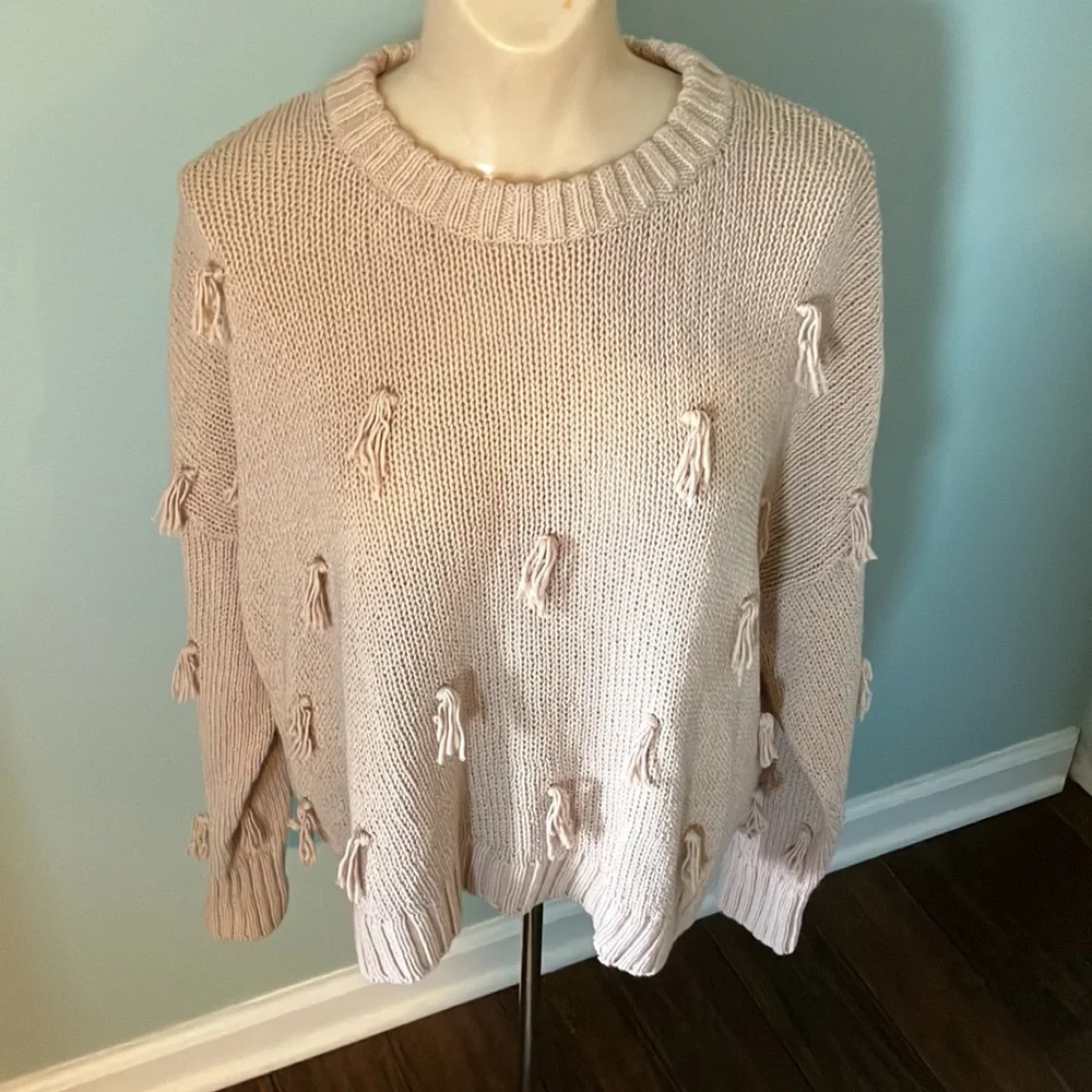 Madewell Blush Pink Pom Pom Tassel Sweater 100% Cotton Size M - Picture 7 of 15